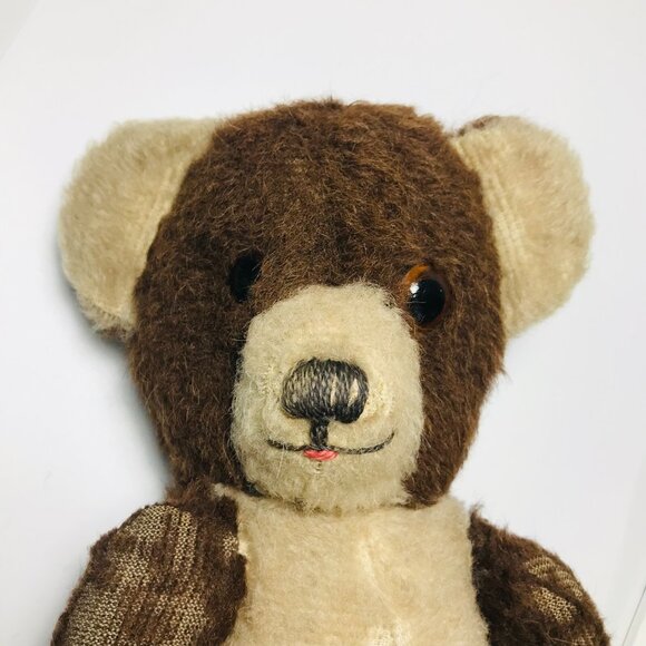 Antique Mohair Bear Two Tone Brown & White Jointed Glass Eyes Claws Tongue Teddy - Picture 3 of 15